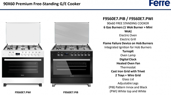 FERRE-F9S60E7-90cm-6-BURNER-FREE-STANDING-FULL-GAS-COOKER-TOP-WITH-ELECTRIC-OVEN